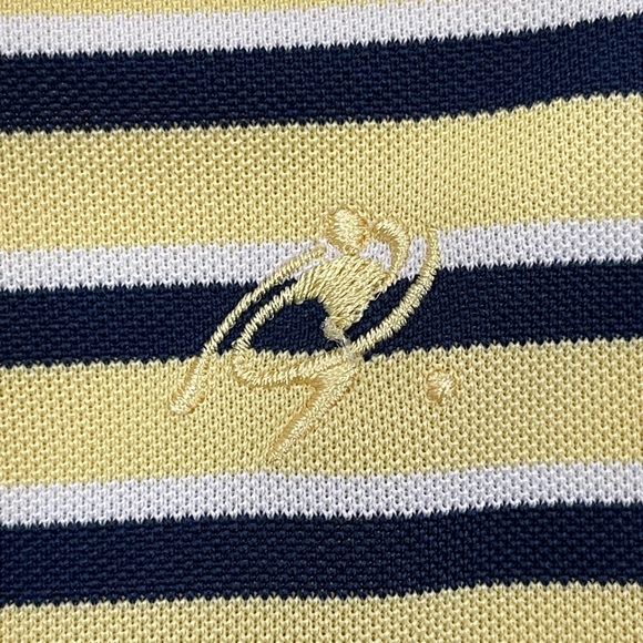 Nicklaus Performance Men's XL Yellow Navy Striped Polo Shirt Short Sleeve - Picture 4 of 7